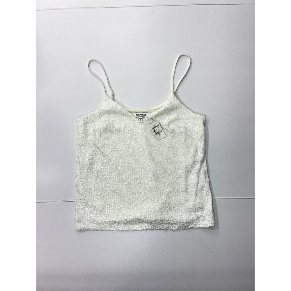 Express‎ Womens White Sequin V-Neck Camisole Tank Top Adjustable Straps Size XS